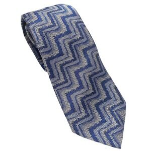 Vintage Missoni 100% Silk Necktie Zig Zag Chevron Blue Made in Italy Slim Etro